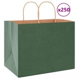 vidaXL Saci de h&acirc;rtie 250 buc cu m&acirc;nere verde 32x22x24 cm