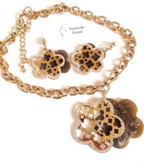 Set bijuterii nunta (colier + cercei) INOX placat Aur 18k,cristale Swarovski