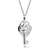 Colier din argint 925, lanț, inimă &icirc;n formă de lacăt și cheie, strasuri transparente