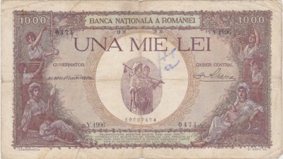 ROMANIA 1000 LEI 1939 SUPRATIPAR F foto