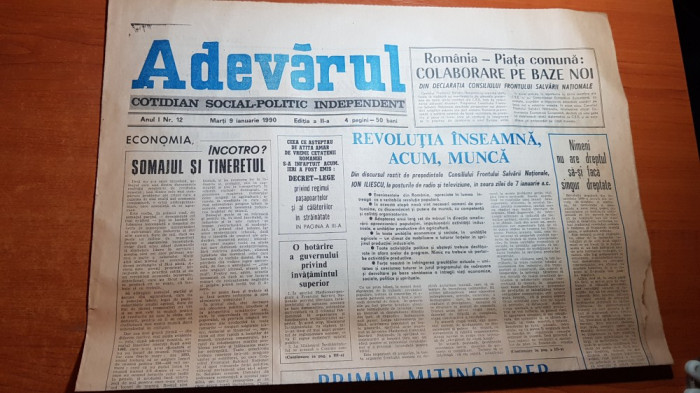 ziarul adevarul 9 ianuarie 1990-articole despre revolutie