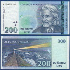 LITUANIA █ bancnota █ 200 Litu █ 1997 █ P-63 █ UNC █ necirculata