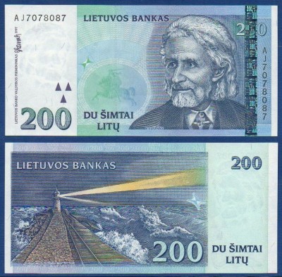 LITUANIA █ bancnota █ 200 Litu █ 1997 █ P-63 █ UNC █ necirculata foto