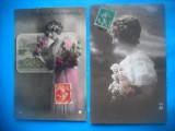 HOPCT 1726 FEMEI..FEMEI-TCV-ROMANTICA-FRANTA-LOT 2 CARTI POSTALE VECHI-CIRCULATE