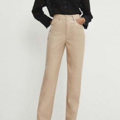 Answear Lab pantaloni femei, culoarea bej, drept, high waist