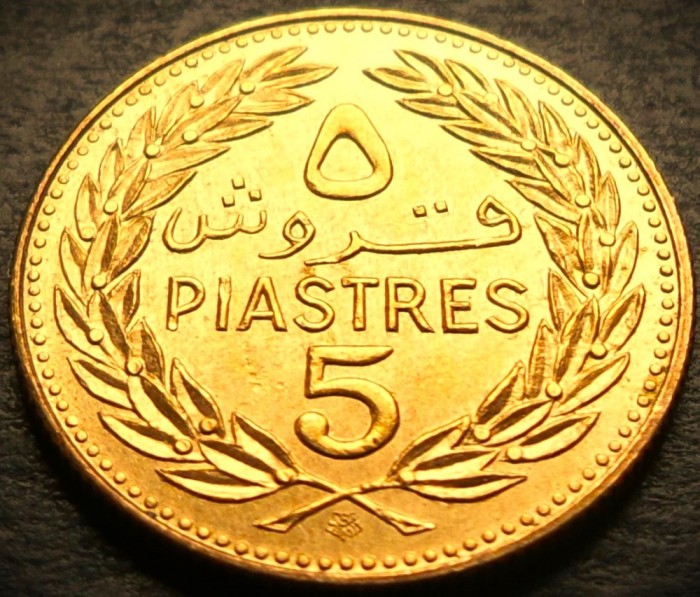 Moneda exotica 5 PIASTRES - LIBAN, anul 1972 * cod 3792 = A.UNC + LUCIU BATERE