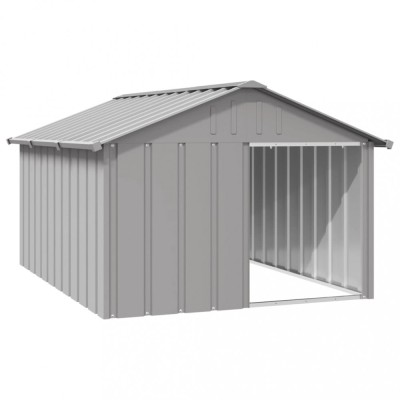 Casă pentru c&amp;acirc;ini, gri, 116,5x153x81,5 cm, oțel galvanizat foto