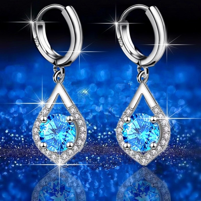 Cercei din Argint 925 cu Topaz Albastru și &Icirc;nchizătoare Huggie Arg114X