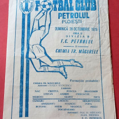 Program meci fotbal PETROLUL PLOIESTI - "CHIMIA" TURNU MAGURELE(28.10.1979)