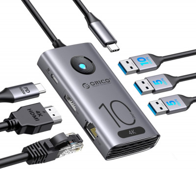 Hub USB C 10Gbps, stație de andocare USB-C 6-&amp;icirc;n-1 pentru laptop ORICO 4K@60Hz HD foto