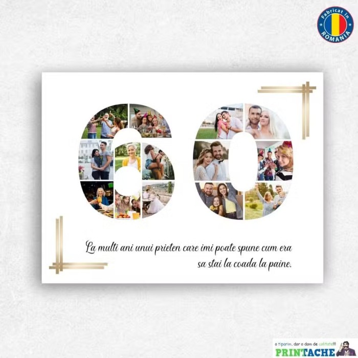 Tablou pe panza canvas cu varsta de 60 ani, poze si text