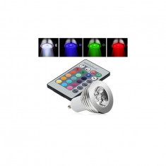 Spot LED GU10 3W 16 culori cu reglare si telecomanda