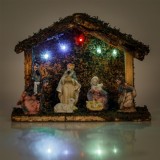 Iesle decorativă de Crăciun cu 7 figurine și 5 becuri LED, 17.5x7.5x13cm, Maro, CMCLASS