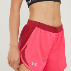 Under Armour pantaloni scurți de alergare Fly-by 2.0 1350196 femei, culoarea roz, neted, medium waist