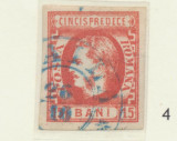 ROMANIA 1869 Carol cu favoriti 15 Bani rosu cu stampila albastra Braila, Stampilat