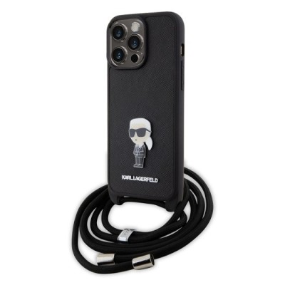 Husa pentru iPhone 15 Pro Max - Karl Lagerfeld Saffiano Crossbody (KLHCP15XSASKNPSK) - Monogram Metal Pin Karl foto
