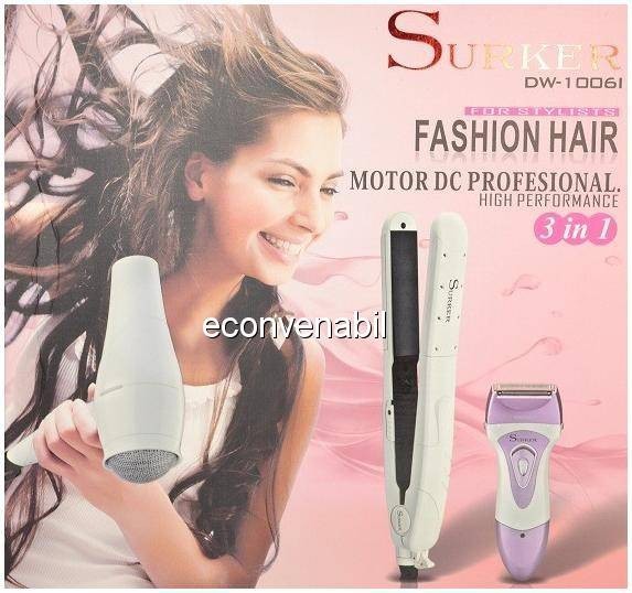 Set Cadou 3in1 Surker DW1006I Uscator de Par Epilator Placa Intins Parul Set Cadou 3in1 Surker DW1006I Uscator de Par Epilator Placa Intins Parul