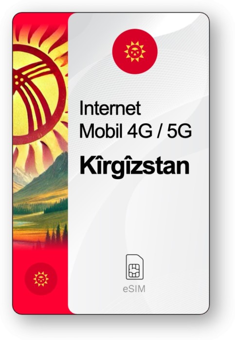 eSIM Internet K&icirc;rg&icirc;zstan, valabil 30 zile, trafic 10 GB