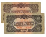 Ungaria 1944 - 100 pengo, doua bucăți nuanțe diferite, circulate