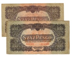 Ungaria 1944 - 100 pengo, doua buca?i nuan?e diferite, circulate foto