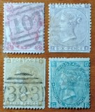 ANGLIA(U.K)-1862--''Regina VICTORIA- set 4val ''(cat Yv.21/4=820e!!)-stamp. filigr flori heraldice-RARR! -Vezi-Scan poze si catalog.
