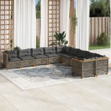 Set mobilier de grădină cu perne, 10 piese, gri, poliratan