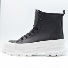 Sneakers Dama MBrands cu talpa flexibila, Hi Top, culoare negru, material impermeabil - 37
