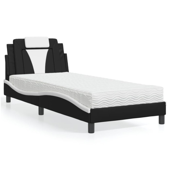 vidaXL Pat cu saltea, negru și alb, 80x200 cm, piele ecologică 3208759