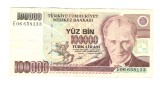 Bancnota Turcia 100000 lire 1994, seria E, circulata, stare buna