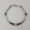 Brățară Argint 925 Placată Rodiu cu Hematit și Agat Negru, Ajustabilă 19-23cm, Bijuterie Handmade Made in Italy