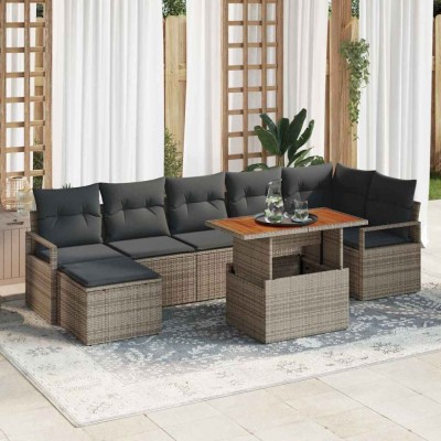 Set canapea grădină 8 piese cu perne, gri, rattan sintetic foto