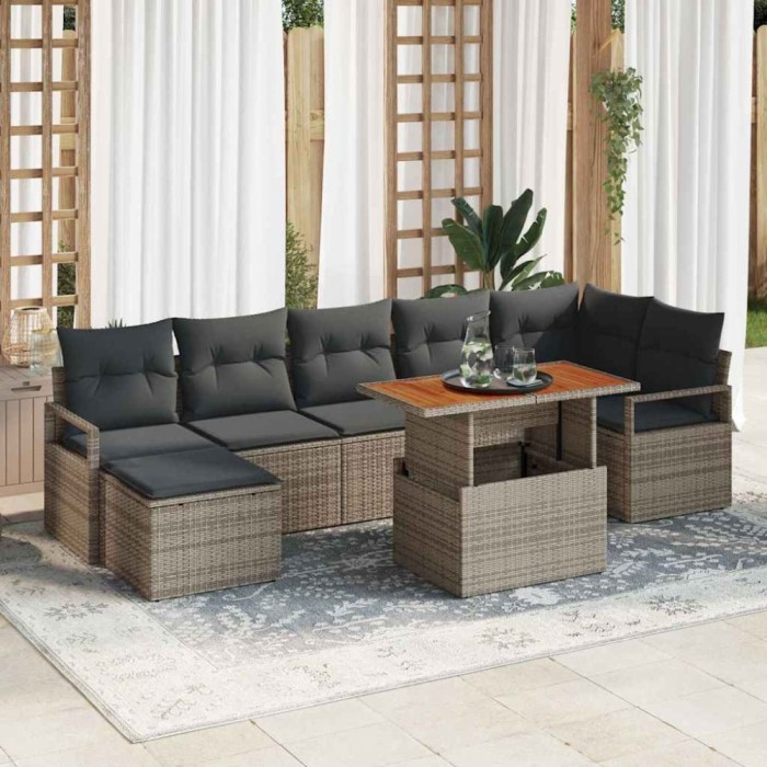Set canapea grădină 8 piese cu perne, gri, rattan sintetic