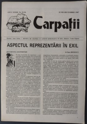 REVISTA CARPATII Nr.53-54/MADRID IUNIE-DECEMBRIE 1987:red.Traian Popescu/Faust Bradescu/Ion Tolescu/Filon Verca/N.S.Govora/Nicolae Rosca/R.Budisteanu+ foto