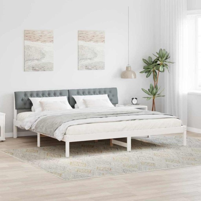vidaXL Cadru de pat Alb și gri deschis 200 x 200 cm Lemn masiv de pin 3394342