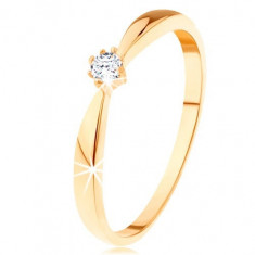 Inel din aur galben de 14K - brațe rotunjite, diamant rotund și transparent - Marime inel: 60
