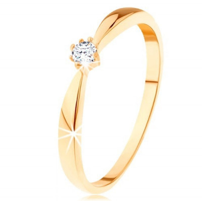 Inel din aur galben de 14K - brațe rotunjite, diamant rotund și transparent - Marime inel: 60 foto