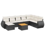 Cumpara ieftin Set mobilier de gradina cu perne, 9 piese, negru, poliratan