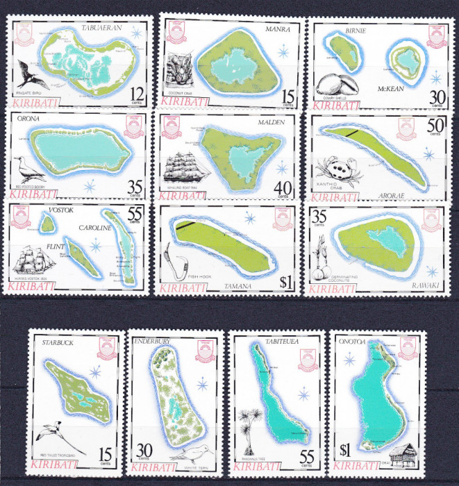DB1 Kiribati Harti Insule 1985 - 86 - 87 Pasari Fauna Marina Corabii 13 v. MNH