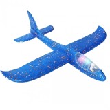Avion planor cu pilot, flippy, din polistiren, cu lumini in cabina pilotului, lungime 47 cm, albastru