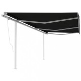 VidaXL Copertină retractabilă automat, cu st&acirc;lpi, antracit, 6x3,5 m