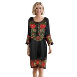Rochie traditionala dama RL25 negru/rosu , marimea M