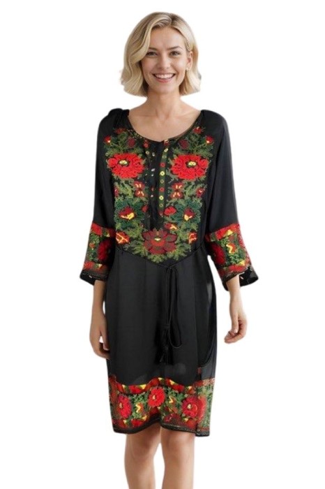 Rochie traditionala dama RL25 negru/rosu , marimea 3XL
