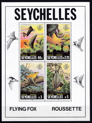 DB1 Fauna Vulpe Zburatoare Seychelles 1981 MS MNH foto