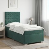 Cumpara ieftin Pat boxspring cu saltea Verde inchis 100 x 200 cm Catifea