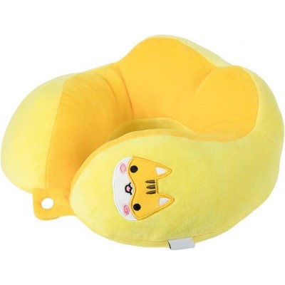 Pern&amp;Auml; travelpaws, suport ergonomic pentru g&amp;Atilde;&amp;cent;t &amp;Egrave;i cap, umplutur&amp;Auml; moale din bumbac, model brodat pisic&amp;Auml;, 28x28x10 cm, galben foto