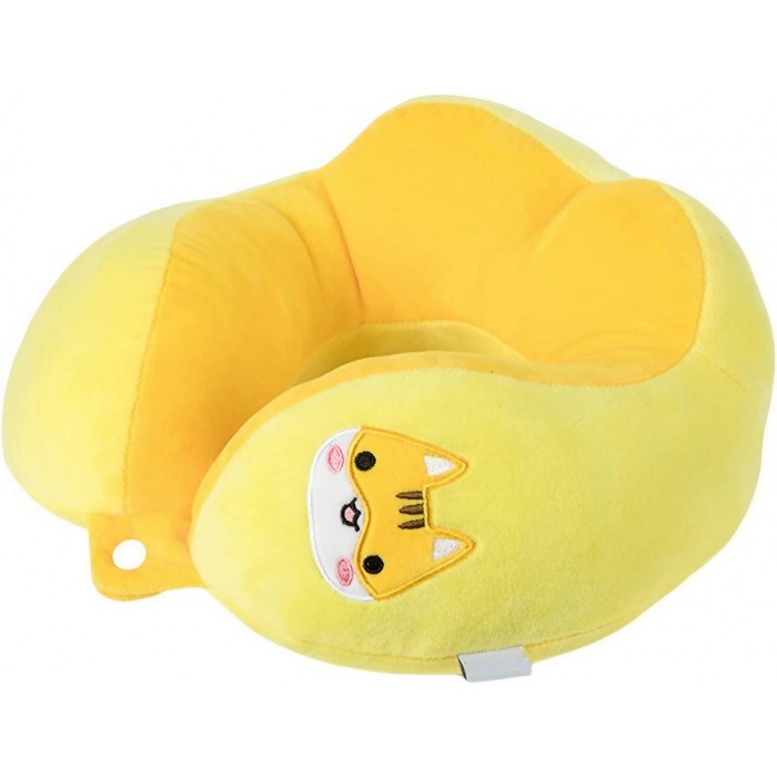 Pern&Auml; travelpaws, suport ergonomic pentru g&Atilde;&cent;t &Egrave;i cap, umplutur&Auml; moale din bumbac, model brodat pisic&Auml;, 28x28x10 cm, galben