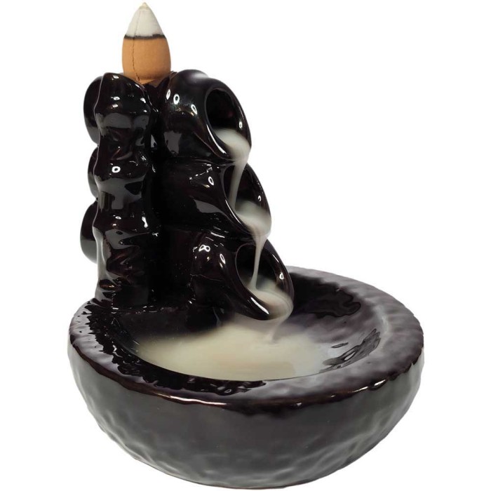Fantana conuri parfumate backflow Bambus, suport con cu efect de gheata calda, ceramica 9 cm