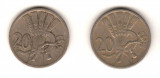 SV * Cehoslovacia LOT 2 x 1 KORUNA / COROANA 1928 - 1929 +/- VF, Europa, Cupru-Nichel