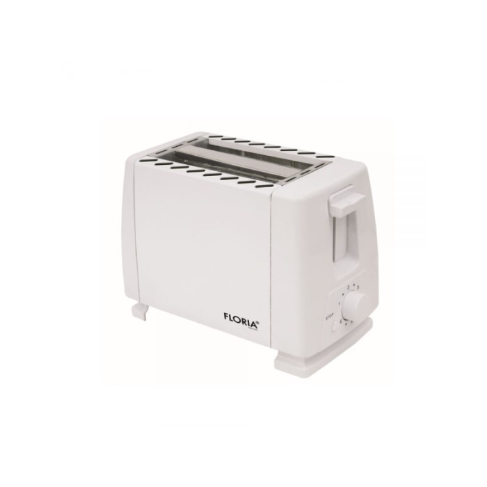 Prajitor de paine Floria, 700 W, 2 felii, 7 trepte rumenire, buton de oprire, carcasa inox, Alb