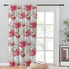 Draperie blackout model floral cu rejansa transparenta cu ate pentru galerie, Madison, 150x250 cm, densitate 700 g/ml, Rosa Damascena, 1 buc